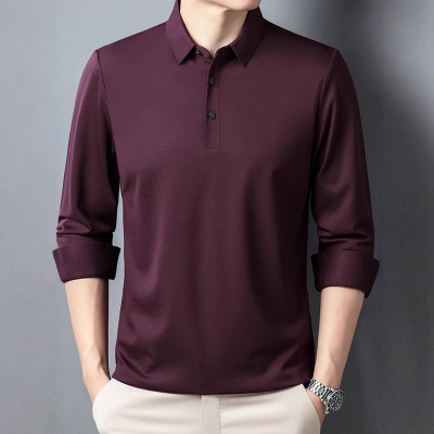 男式T恤春秋季薄款翻领中年休闲纯色POLO衫新款打底商务男装体恤