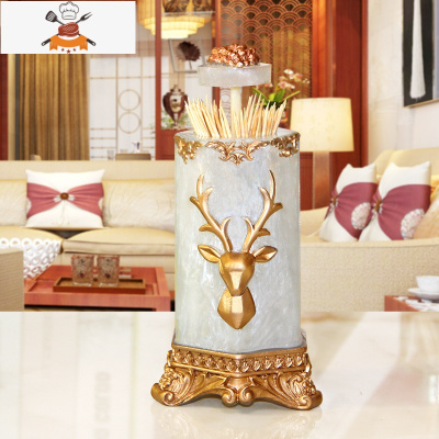 牙签盒北欧ins家用创意自动按压牙签筒网红轻奢棉签盒牙签桶树脂 敬平 时尚鹿珍珠白-牙签盒