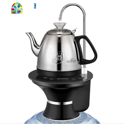 桶装纯净水桶加热款自动上水吸压抽水器电烧水壶煮茶饮水机 FENGHOU 玻璃壶蓝色底座