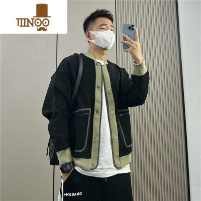 YANXUMYT拼色针织开衫外套男新款韩版休闲修身短款夹克时尚百搭潮