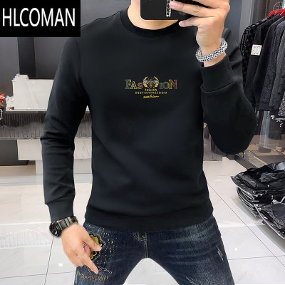 HLCOMAN高端长袖T恤男2024欧洲站潮牌加绒加厚圆领高级感卫衣打底衫