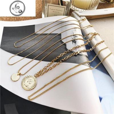 欧美复古网红金币人像多层ins项链女设计师冷淡系锁骨颈链叠链 JiMi