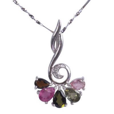 梦克拉Mkela s925银碧玺吊坠 五彩倾城 女吊坠 宝石吊坠