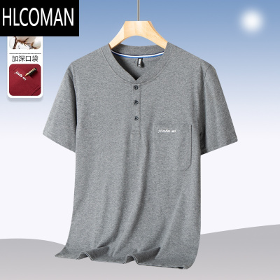 HLCOMAN爸爸夏装中年男士短袖T恤老头衫夏季中老年人爷爷宽松上衣服