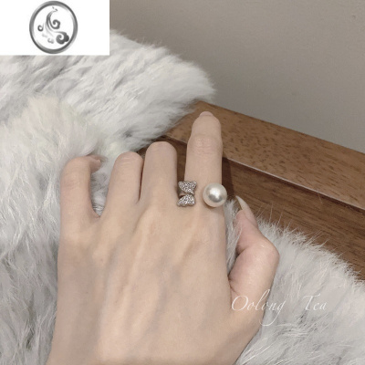 JiMiOolong Tea 蝴蝶珍珠小众锆石微镶气质百搭复古千金戒指可调节女