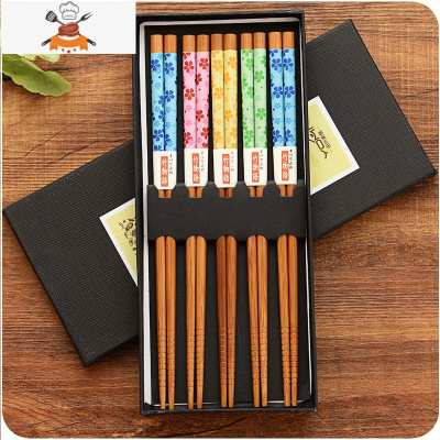竹木筷子全家用区分家庭筷子套装5双日式高颜值实木快子一人一筷 敬平 五色樱花