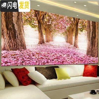 三维工匠十字绣2019新款绣全满线绣大幅客厅樱花树大气家用 大格/4股[品质棉线]180*87cm[精准印花][送刺绣工