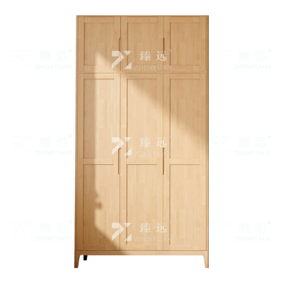 臻远 ZY4031136 简约实木衣柜三门收纳柜加顶柜