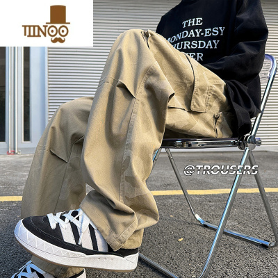 YANXU日系复古工装裤男秋季ins潮牌多口袋拼接设计感直筒宽松休闲长裤