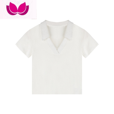 七斓辣妹修身V领短袖针织T恤女夏季设计感短款露脐显瘦黑色打底上衣潮