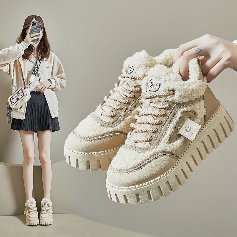 冬季加绒小白鞋新款韩版ins女学生厚底增高运动板鞋休闲