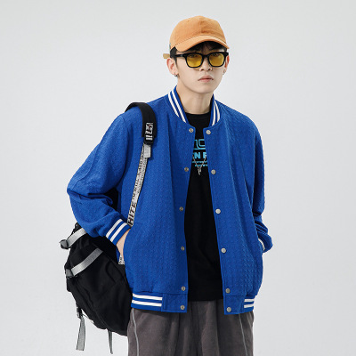 棒球服男针织提花布秋冬韩版纯色花纹立体感落肩排扣开衫衣服_1