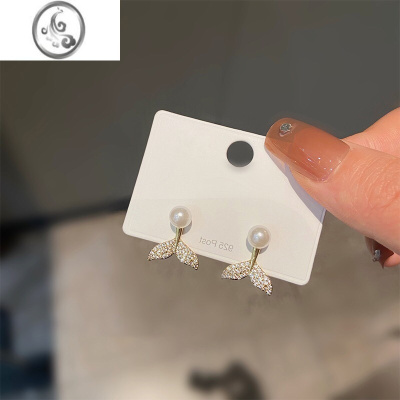 JiMi法式鱼尾耳钉珍珠耳环银银韩国新款潮高级感小众气质轻奢耳饰女