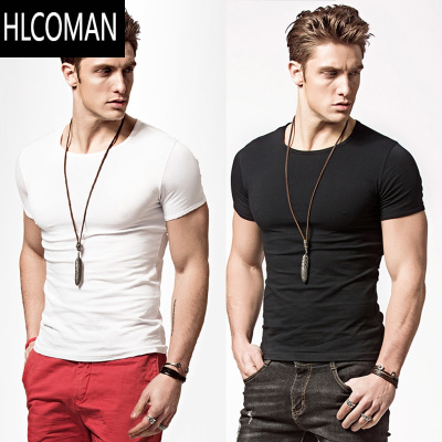 HLCOMAN紧身t恤男男士白色打底衫弹力圆领修身运动半袖百搭休闲新款