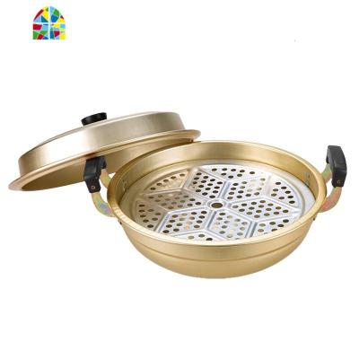 加厚老式双耳铝锅圆底铝蒸锅汤锅家用不粘锅多用炒锅煤气燃气灶 FENGHOU 34CM蒸炒两用铝锅