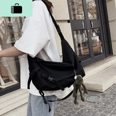 帆布包横向工装复古斜挎包女 韩国ins港风百搭邮差包大容量机能包NEW LAKE女斜挎包