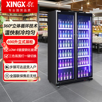 星星IVGC-2D-6020WA 展示柜冷藏保鲜柜 风冷无霜双开门立式冰柜啤酒柜饮料商用高端KTV便利店 双门风冷全屏