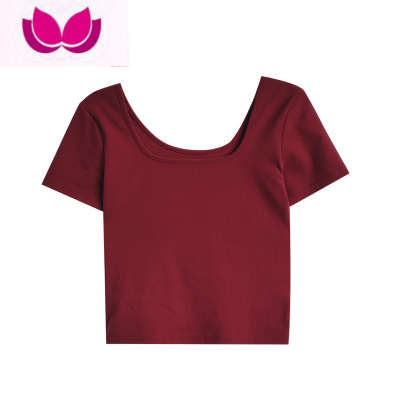 七斓 2023春/优雅天鹅颈 两种领型前后两穿弹力修身短款T恤女短袖