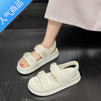 SUNTEK凉鞋女款2023年新款夏季运动平底外穿拖鞋女士不累脚罗马沙滩鞋子