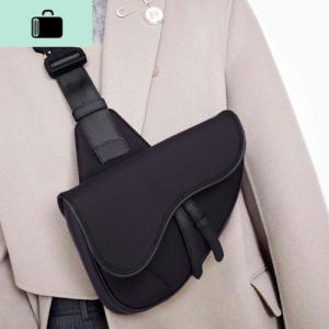 尼龙马鞍包 帆布胸包 男潮牌单肩斜挎包男式牛津布背包休闲男女包NEW LAKE 黑色男士腰包 黑色