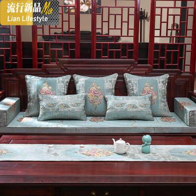 中式红木沙发坐垫中国风实木家具坐垫套罩防滑椅子垫罗汉床垫定做 三维工匠 映满帘-蓝色 定制单坐垫50*165cm一件