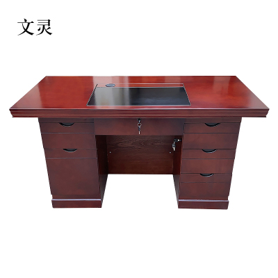 文灵办公桌政府机关职员电脑桌1.2/1.4/1.6米木皮油漆单人桌写字台教师桌带抽屉带锁[工厂现做 7天内发货]