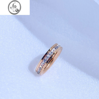 JiMi网红时尚简约个性钛钢满钻戒指女ins冷淡风小众设计士潮流食环银