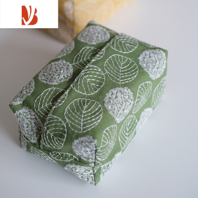 三维工匠纸巾袋布艺 手工制作棉麻日系刺绣皆川明风简约客厅 抽纸盒纸抽套 绿色绣球花