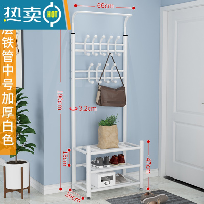 敬平晾衣架落地家用门厅挂衣架卧室简易鞋架室内收纳凉晒衣服衣帽架子 中号-白色[加厚] 大