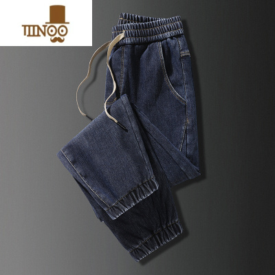 YANXU松紧腰牛仔裤男士春季新款潮牌痞帅宽松束脚工装哈伦裤子男款