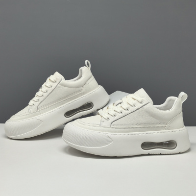 男生头层牛皮透气板鞋男款潮鞋百搭真皮欧洲站男鞋男士增高休闲鞋