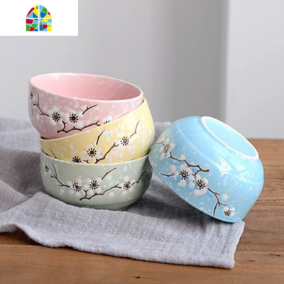 6碗6筷日式餐具碗家用陶瓷碗单个组合吃饭碗筷套装情侣儿童小汤碗 FENGHOU 腊梅黄色(6碗送6筷)家用装