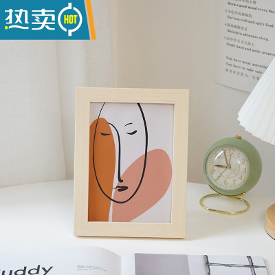 敬平中国风实木相框装裱画框励志文字平安喜乐桌面摆台相架装饰摆件 原木相框 + 线条人脸油画布 7寸