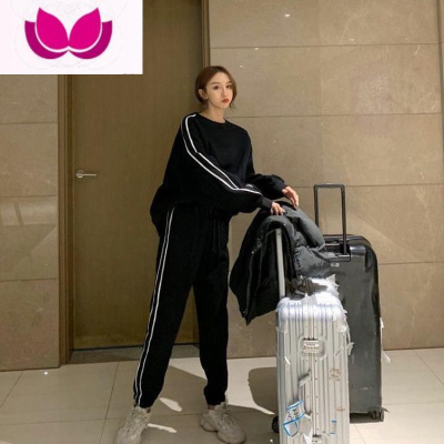 七斓特大码300斤秋季宽松休闲运动服套装女胖MM外穿跑步长裤套240