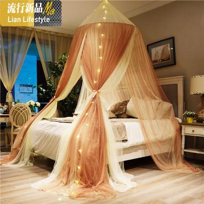 圆顶公主蚊帐吊顶床幔帐纱幔双人1.5/1.8/2m米床落地吸顶圆形帐篷 三维工匠