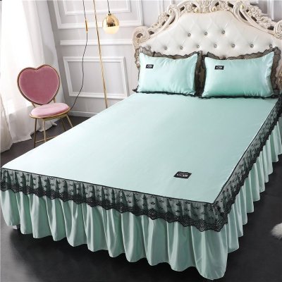 美帮汇床裙夏季冰丝凉席三件套单件夏天带蕾丝花边床罩款夏凉防尘围裙尘 优雅绿 150cmx200cm
