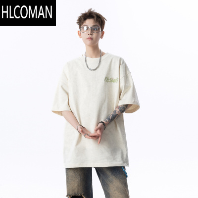 HLCOMAN 美式刺绣短袖t恤男款2025新款夏季穿搭高街宽松半袖上衣
