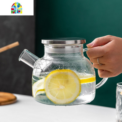 北欧风格冷水壶玻璃水壶家用可高温开水杯耐热防爆扎壶套装凉水壶 FENGHOU 1600ML灵韵壶+4树纹杯