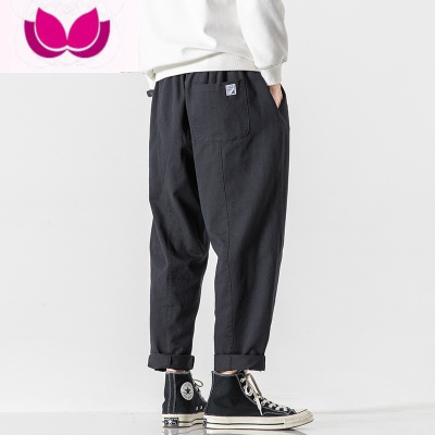七斓日系阔腿工装裤男春季ins加绒直筒休闲裤宽松大码痞帅9分裤子