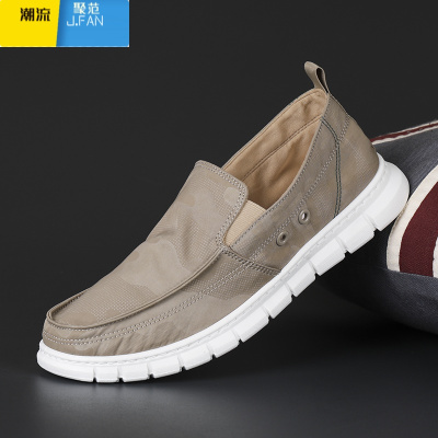 聚范男鞋夏款透气帆布鞋白色老北京布鞋男士休闲一脚蹬板鞋开车鞋