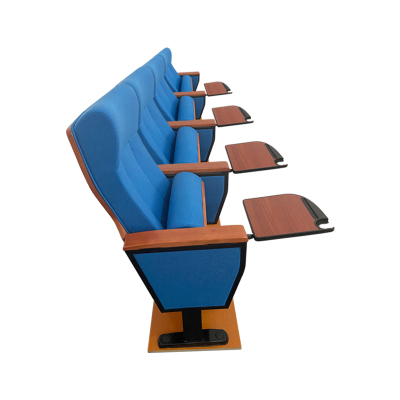 臻远ZY-LTY-74礼堂椅剧院椅会议室椅子实木蓝色带前写字板四人位