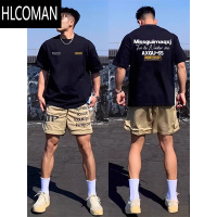 HLCOMAN美式潮牌个性嘻哈印花黑色短袖T恤男款夏季圆领上衣半袖
