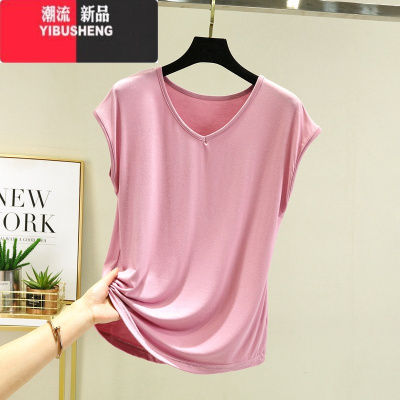 YIBUSHENG莫代尔V领无袖t恤女季内搭薄款宽松背心上衣大码百搭休闲打底衫