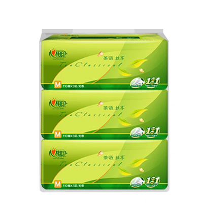 心相印抽纸茶语丝享3包一提纸巾M码三层110抽面巾纸提装三包一提