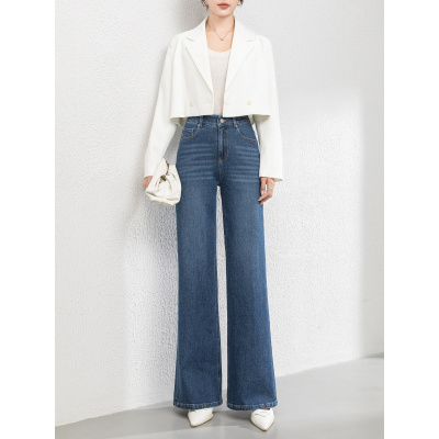 秋季新款宽松牛仔筒喇裤女韩版高腰百搭喇叭拖地裤