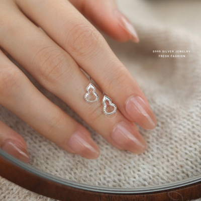 新中式福气葫芦耳钉女s999纯银国潮时尚百搭镂空足银耳饰轻奢首饰送女朋友老婆情人节七夕生日礼物