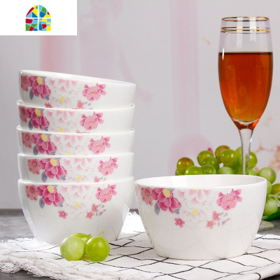 方碗套装家用四方碗景德镇创意碗碟组合韩式简约饭碗 FENGHOU 野百合6方碗+6小勺