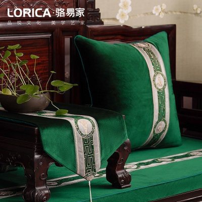 新中式桌旗客厅茶几餐桌布电视柜绣花布艺床旗定制 悦嘉禾 悦嘉禾-祖母绿 33*180cm(适用桌长1.3米-1.4米)