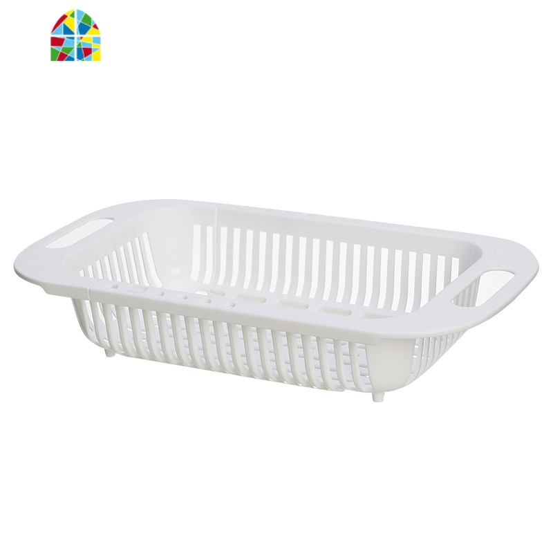 可伸缩洗菜篮淘菜盆沥水篮长方形塑料家用厨房水洗碗收纳置物架 FENGHOU 白色