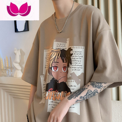 七斓美式西海岸t恤男ins潮牌复古棕色男生短袖夏季欧美高街七分袖